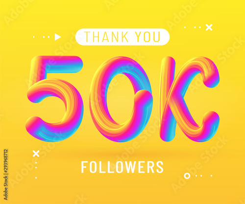 50K 3d vector abstract banner. Thank you,  Followers. Tempting Typography poster. Trendy design Icing Letters. Template for banner, social media, blog, post.Eps 10