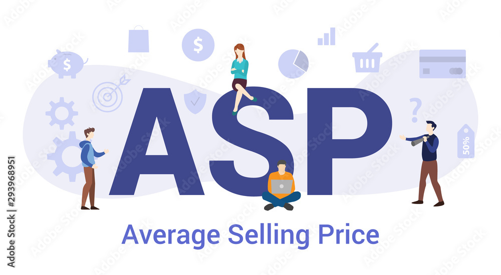 asp average selling price concept with big word or text and team people with modern flat style - vector asp average selling price concept with big word or text and team people with modern flat style - vector