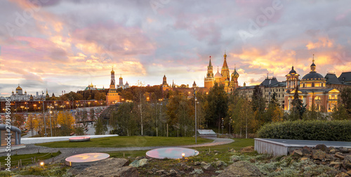 Panorama of the Moscow Kremlin and the Cathedral of Christ the Savior. The view from the Park Zaryadye