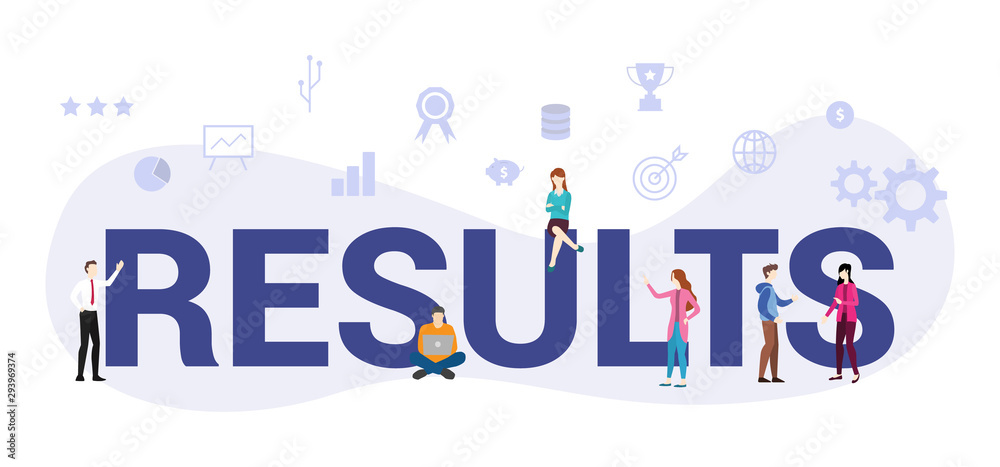 results business concept with big word or text and team people with modern flat style - vector