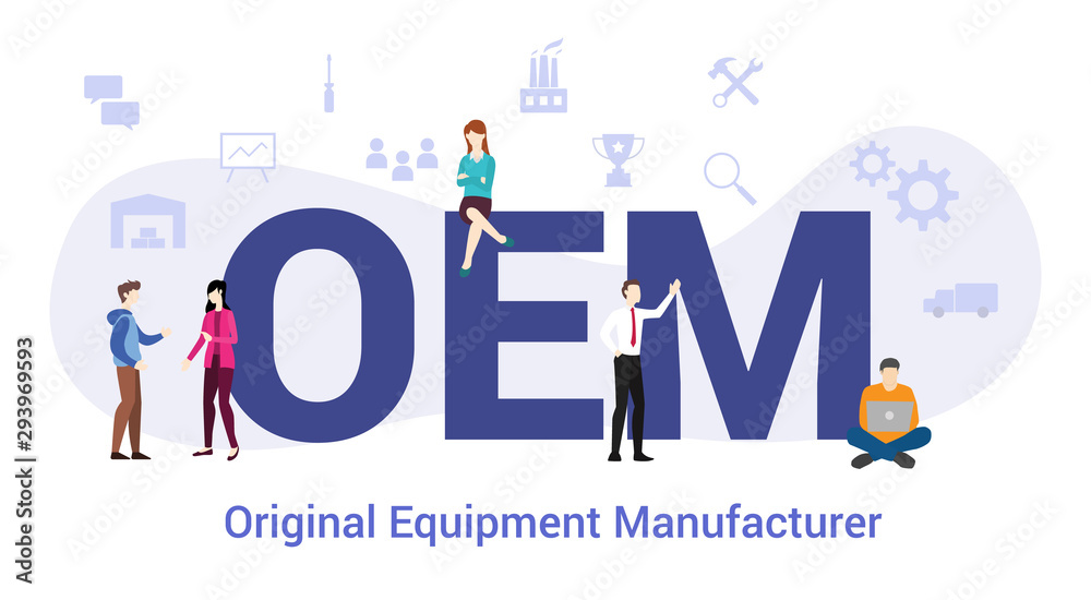 oem original equipment manufacturer concept with big word or text and team people with modern flat style - vector oem original equipment manufacturer concept with big word or text and team people with modern flat style - vector