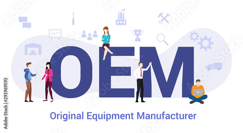 oem original equipment manufacturer concept with big word or text and team people with modern flat style - vector photo