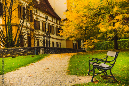 View at Eggenberg palace in Autumn tourist spot, famous travel destination in Styria.