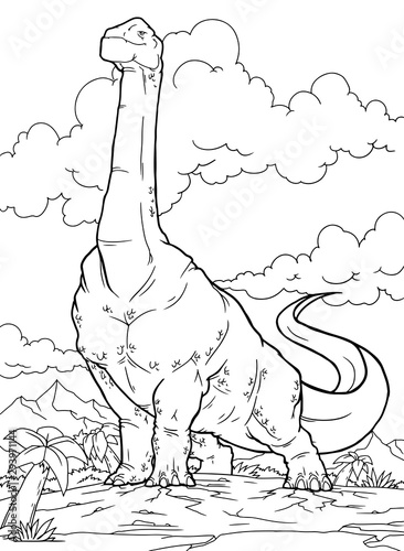 Outline Brontosaurus Dinosaur Illustration, Coloring page, A4