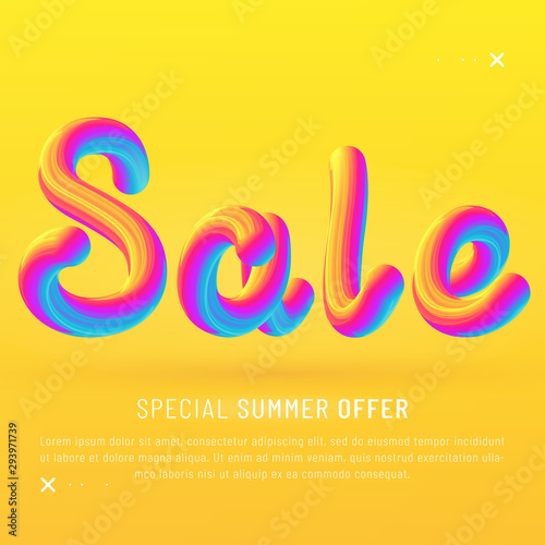 Sale Discount abstract 3d vector gradient banner. Special summer offer. Summer wave poster. Trendy design. Square template for banner, flyer, Sale promotion, ad, blog, marketing. Eps 10