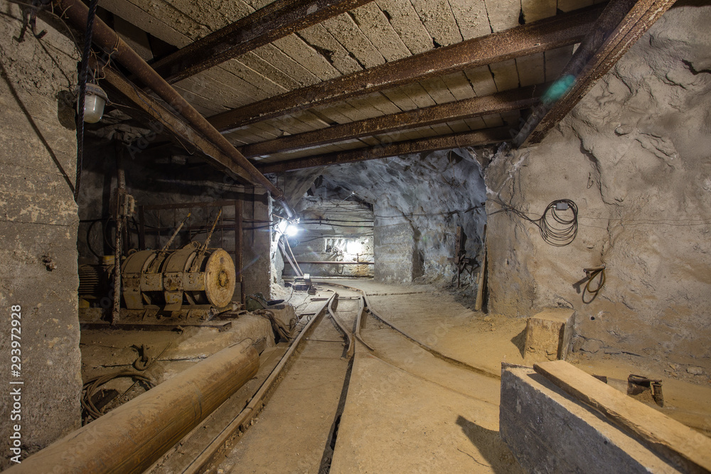 mine ore shaft tunnel drift underground with rails mine ore shaft tunnel drift underground with rails
