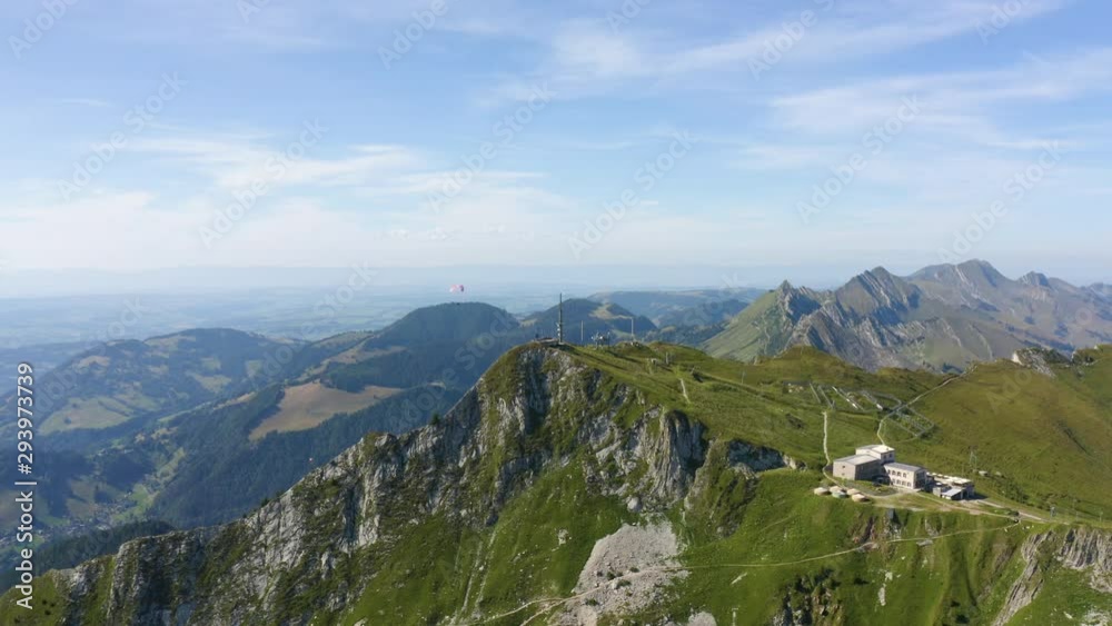 Aerial orbit climbing around Les Rochers de Naye summit with breathtaking landscape. Montreux-Riviera area, Switzerland Aerial orbit climbing around Les Rochers de Naye summit with breathtaking landscape. Montreux-Riviera area, Switzerland