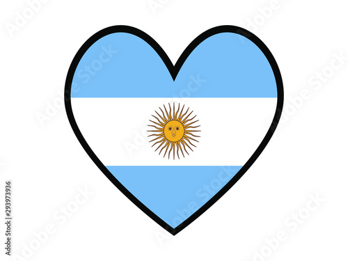 Argentina National flag inside Big heart. Original color and proportion. vector illustration, from world countries of all continent set. Isolated on white background