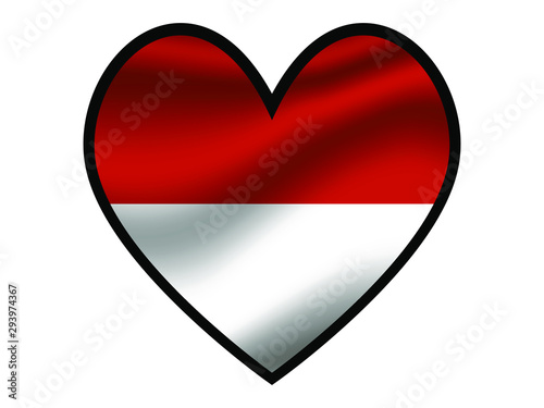 Monaco National flag inside Big heart. Original color and proportion. vector illustration, from world countries of all continent set. Isolated on white background