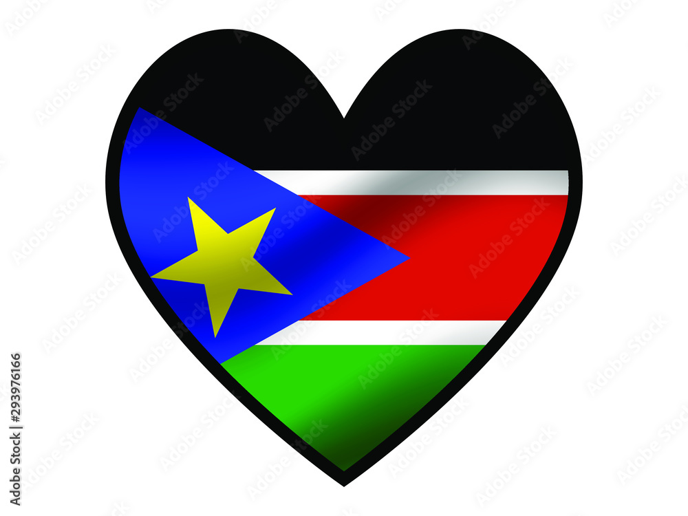 South Sudan National flag inside Big heart. Original color and proportion. vector illustration, from world countries of all continent set. Isolated on white background South Sudan National flag inside Big heart. Original color and proportion. vector illustration, from world countries of all continent set. Isolated on white background