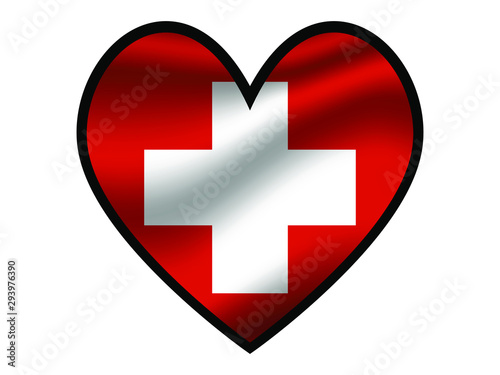 Switzerland National flag inside Big heart. Original color and proportion. vector illustration, from world countries of all continent set. Isolated on white background
