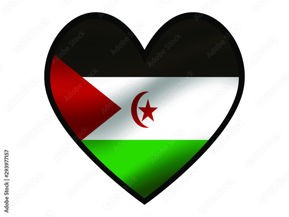 Western Sahara National flag inside Big heart. Original color and proportion. vector illustration, from world countries of all continent set. Isolated on white background Western Sahara National flag inside Big heart. Original color and proportion. vector illustration, from world countries of all continent set. Isolated on white background