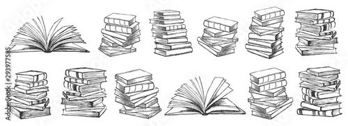 Books. Hand drawn illustration in sketch style.