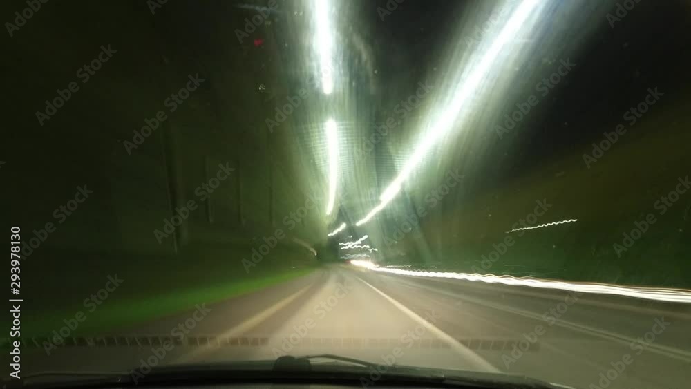 Light road distortion night driving warp velocity POV dynamic drive.