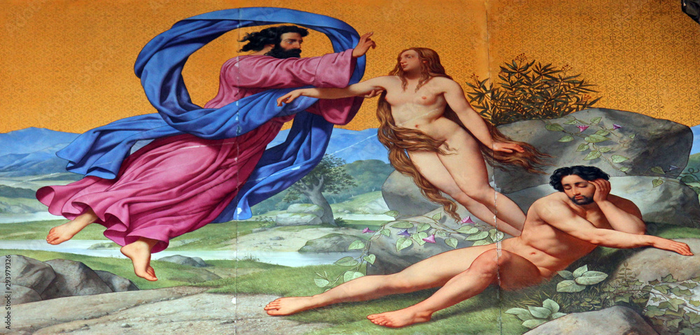 Φωτογραφία Creation of Eve, painting on the facade, Saint Vincent de Paul church, Paris