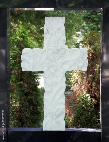 Cross, headstone on Mirogoj cemetery in Zagreb, Croatia  photo