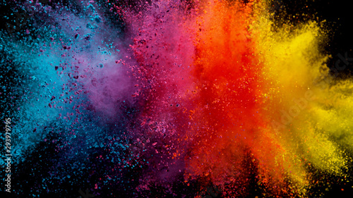 Fotografie, Obraz Explosion of colored powder on black background