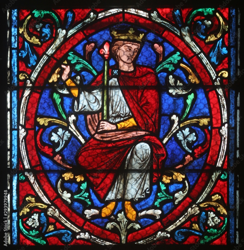 Colorful stained glass window in Cathedral Notre Dame de Paris
