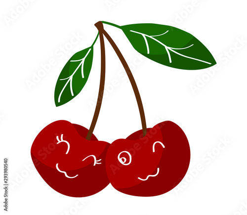 Happy cherry on a white background. Vector illustration.