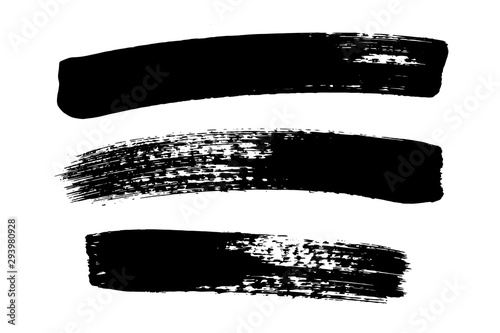Vector brush stroke. Distressed texture. Isolated black stripes. Grunge design elements.