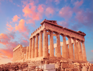 Papier peint photo Athènes Temple du Parthénon au crépuscule athénien  © tilialucida