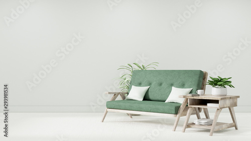 Bilde på lerret Modern vintage interior of living room, Armchair with light green cushion - 3D R