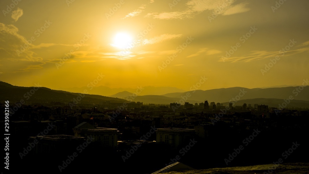 scenic sunset over macedonian capitol skopje