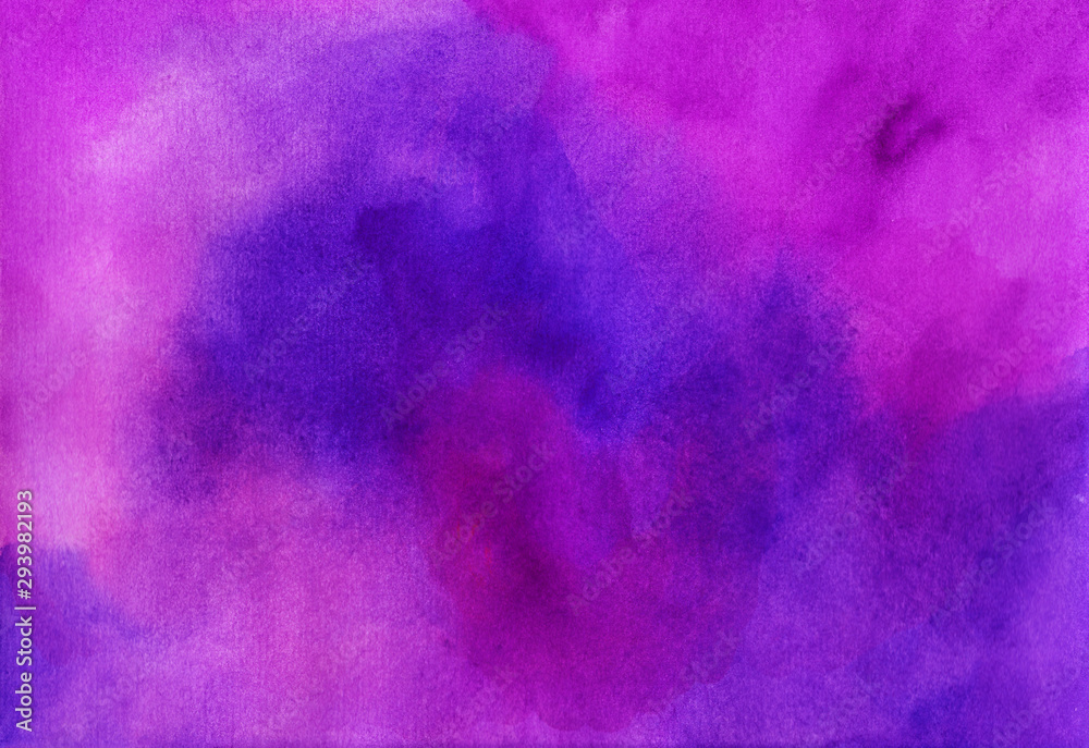 Watercolor background in blue and purple colors. Raster abstract illustration for wallpaper. Hand drawn painting.