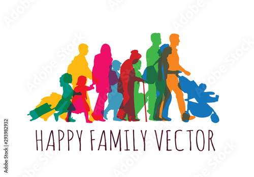 Color happy family people travel silhouette isolate on white