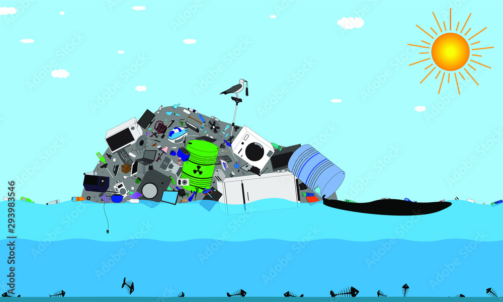 Obraz premium Island out of the trash. Vector graphics. Environmental protection concept. Vector EPS10.