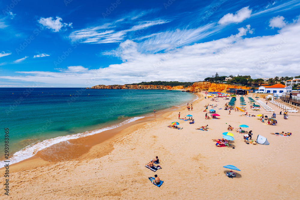 View of Praia do Vau in Algarve Portugal. View of the Vau Beach (Praia do Vau) in Portimao, Algarve, Portugal; Concept for travel in Portugal and Algarve. View of Praia do Vau in Algarve Portugal. View of the Vau Beach (Praia do Vau) in Portimao, Algarve, Portugal; Concept for travel in Portugal and Algarve.