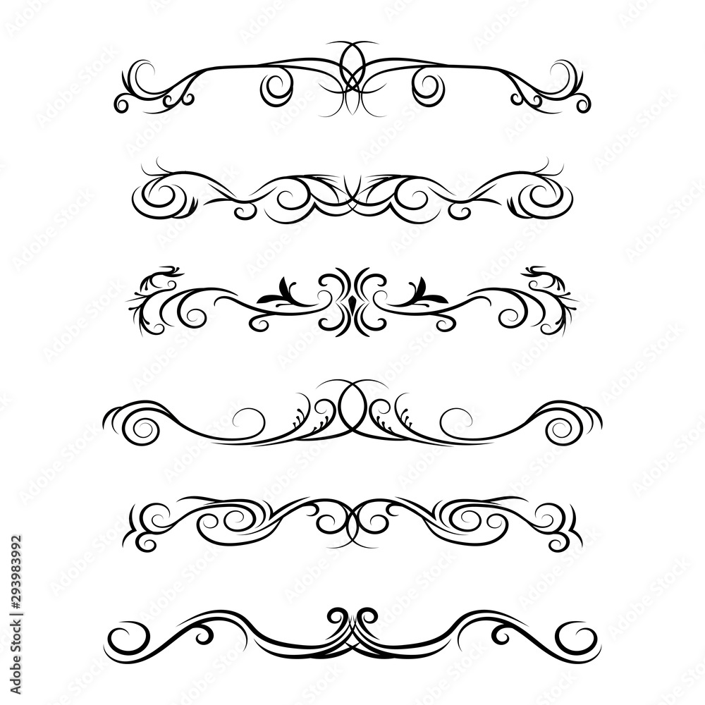 Hand drawn vector dividers. Decorative swirls lines, borders and curl set. Design elements 4