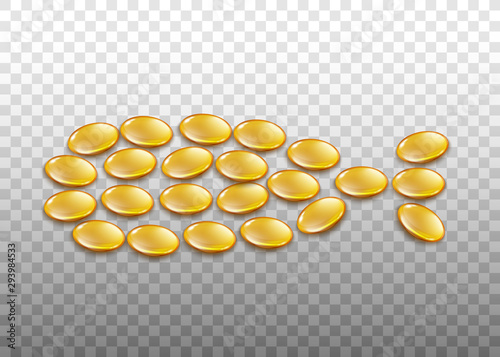 Fish oil Omega-3 product capsules or pills 3d realistic vector illustration isolated.