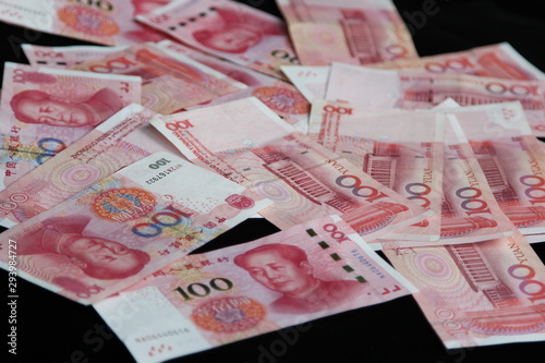 yuan banknotes on black background