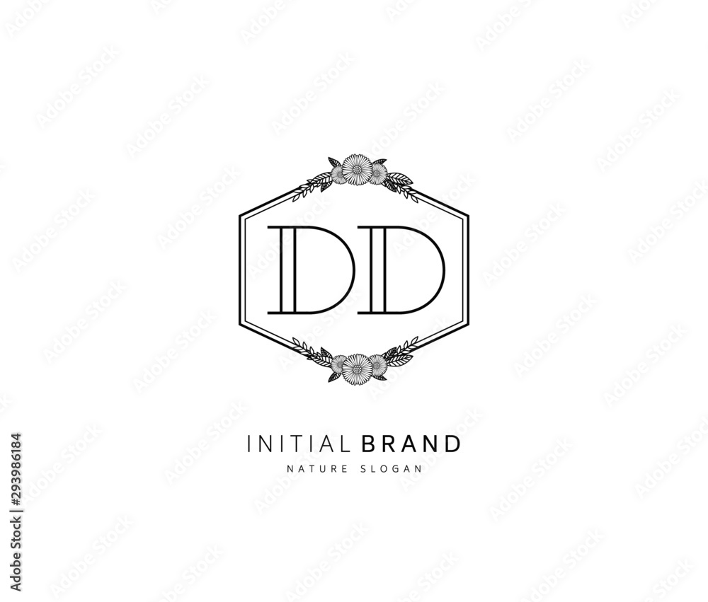 D DD Beauty vector initial logo, handwriting logo of initial signature, wedding, fashion, jewerly, boutique, floral and botanical with creative template for any company or business.