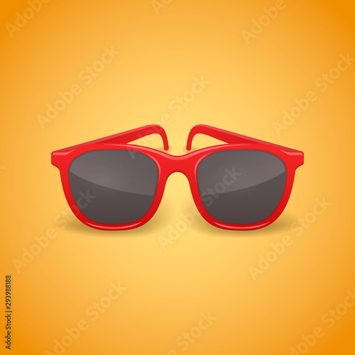 Red realistic sunglasses isolated on yellow background. Vector illustration.