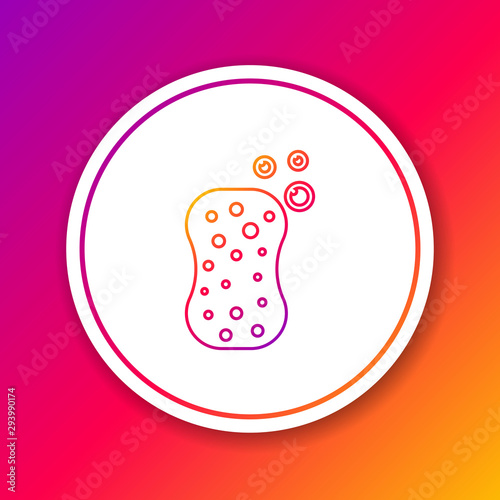 Color line Sponge with bubbles icon isolated on color background. Wisp of bast for washing dishes. Cleaning service logo. Circle white button. Vector Illustration