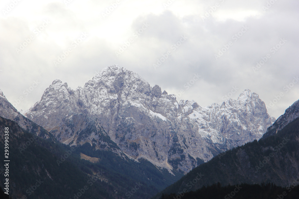 Snow mountain peak, mountain range in Austria