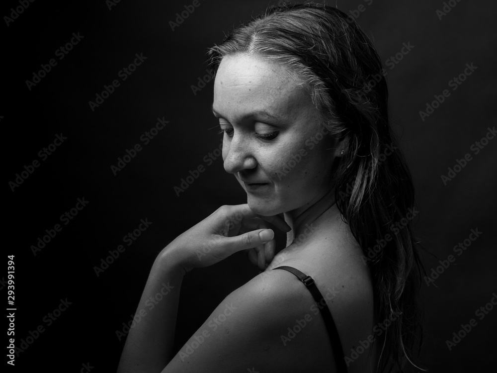 Young Woman Showing Expresion Black & White Isolated	