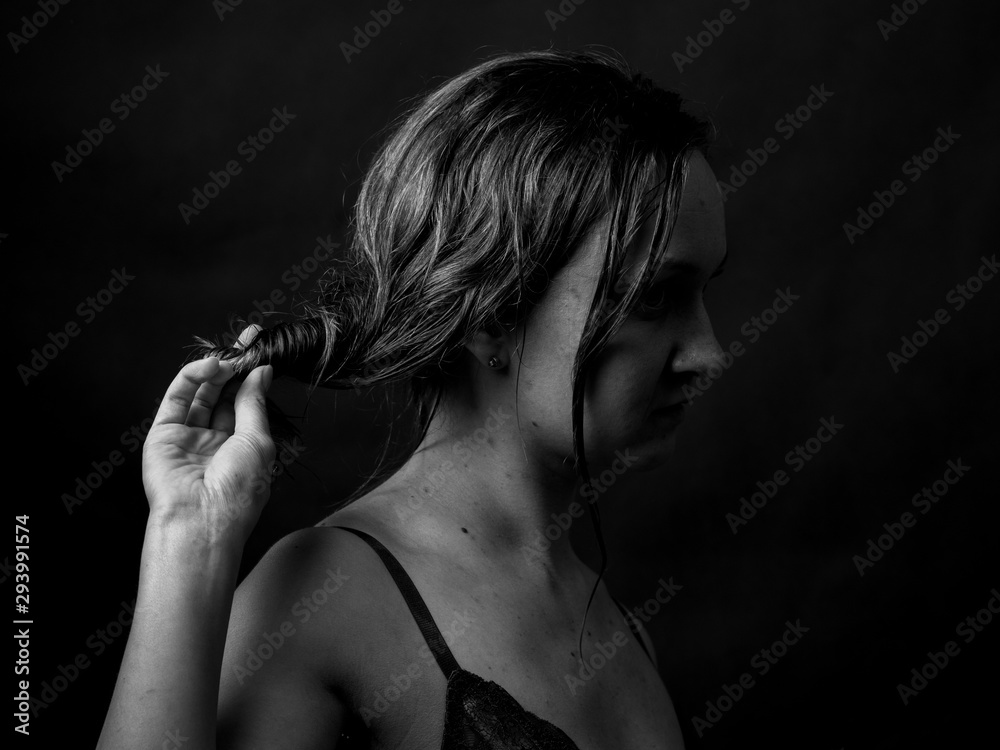 Young Woman Showing Expresion Black & White Isolated	