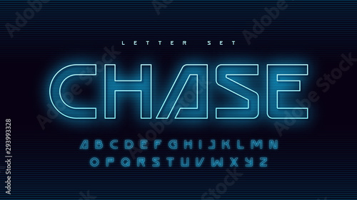 Glowing holographic uppercase letter set, vector alphabet, typography