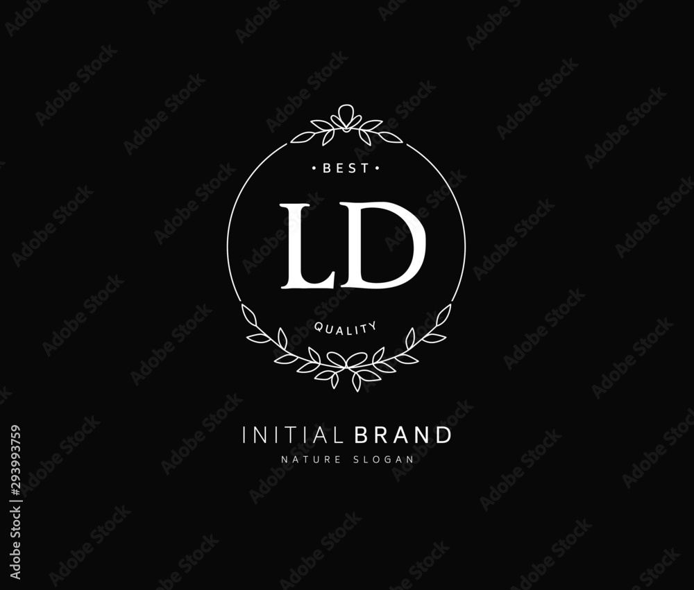 L D LD Beauty vector initial logo, handwriting logo of initial signature, wedding, fashion, jewerly, boutique, floral and botanical with creative template for any company or business. - obrazy, fototapety, plakaty 