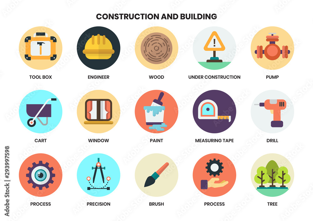 Construction icons set for business