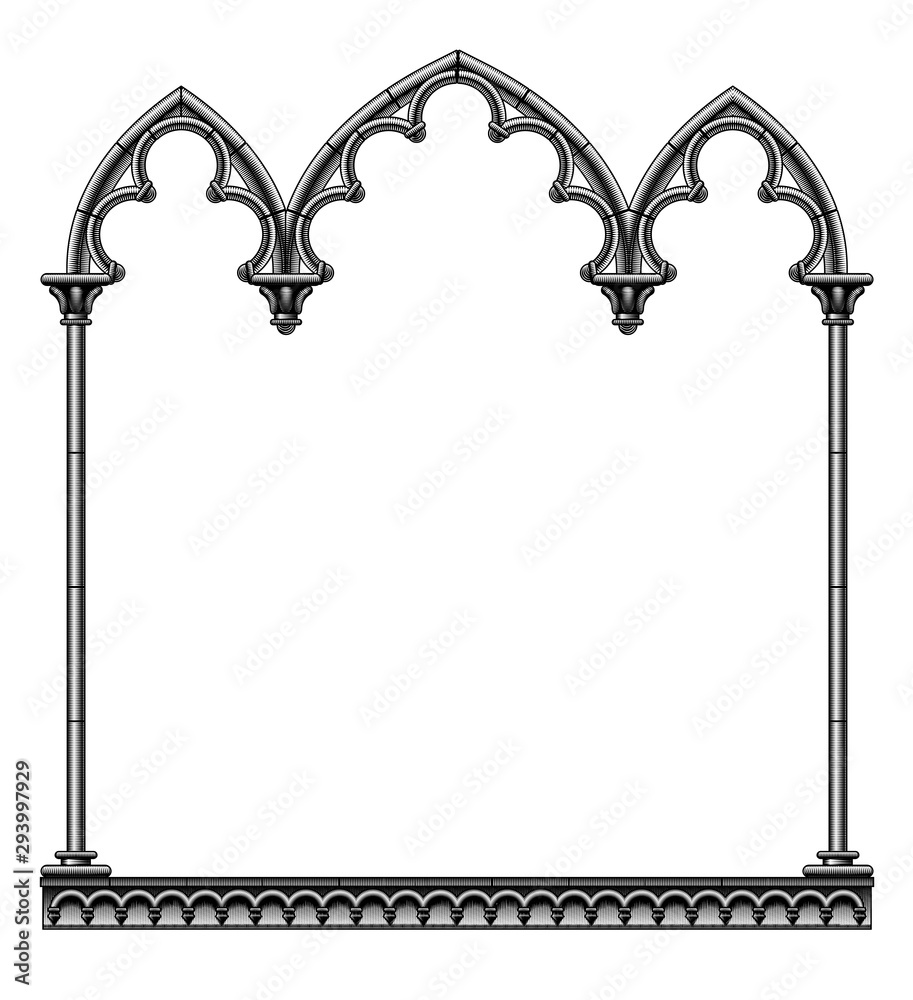 Black gothic decorative frame isolated on white