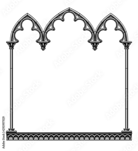 Black gothic decorative frame isolated on white