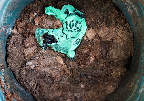 Reducing plastic waste series; Compostable bags after eight weeks biodegrading