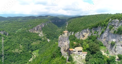 Katskhi pillar, church on a secluded cliff, beautiful aerial view