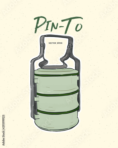 Thai food carrier/ Tiffin carrier or Pinto used for food. Hand draw sketch vector. photo
