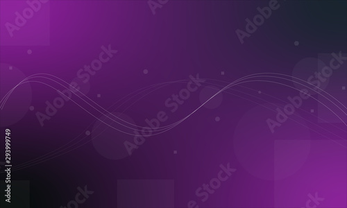 Purple and black abstract background In the middle there are 3 white lines arranged in a row. Around it there are circles and faint squares, small and large, spread out.