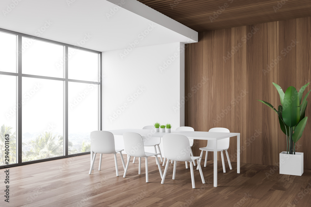 Fototapeta premium White and wooden dining room interior